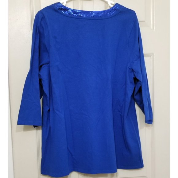 🆕️ Lane Bryant Blue Sequin Accent Neckline Modern Fit Top 3/4 Length Sleeve - Picture 2 of 3